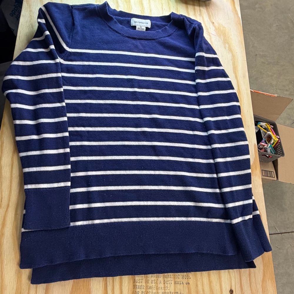 Liz Claiborne Navy & White Striped Cotton Sweater • Medium